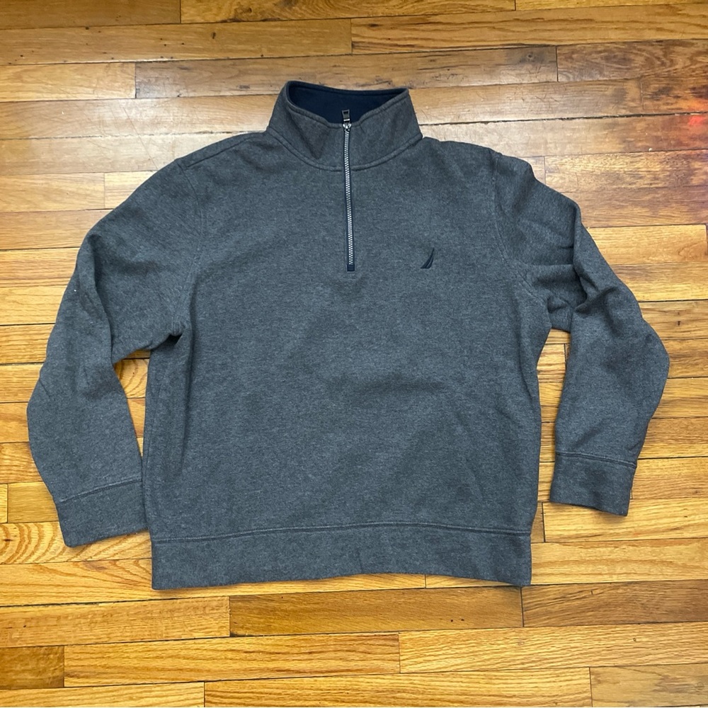 Nautica Quarter Zip Embroidered Logo Pullover Fleece Sweater Size L Used
